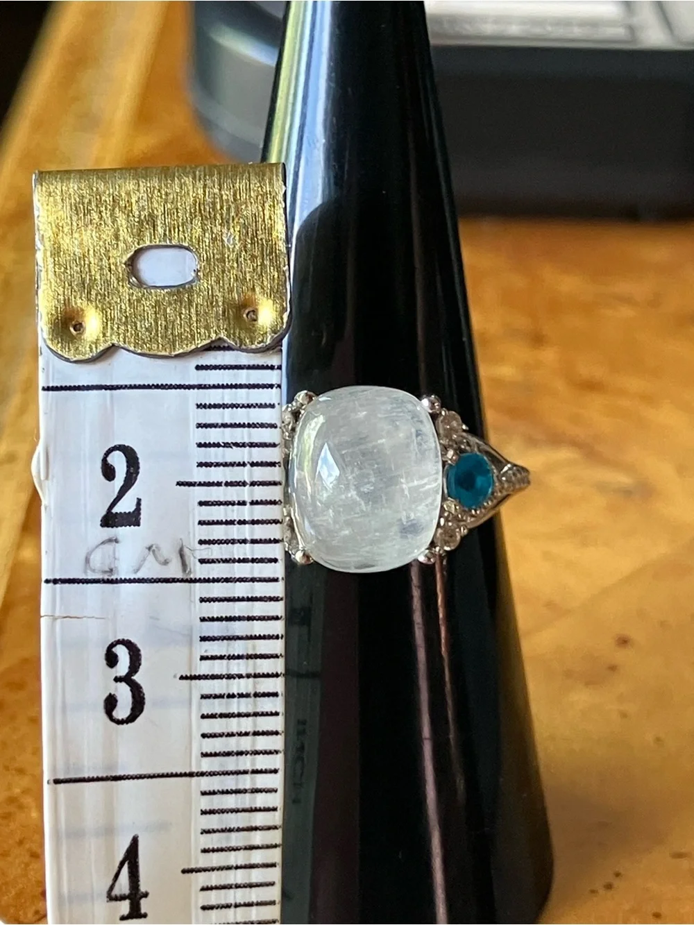 Natural Rainbow Moonstone Blue Apatite Sterling Silver Ring Size 6.75
